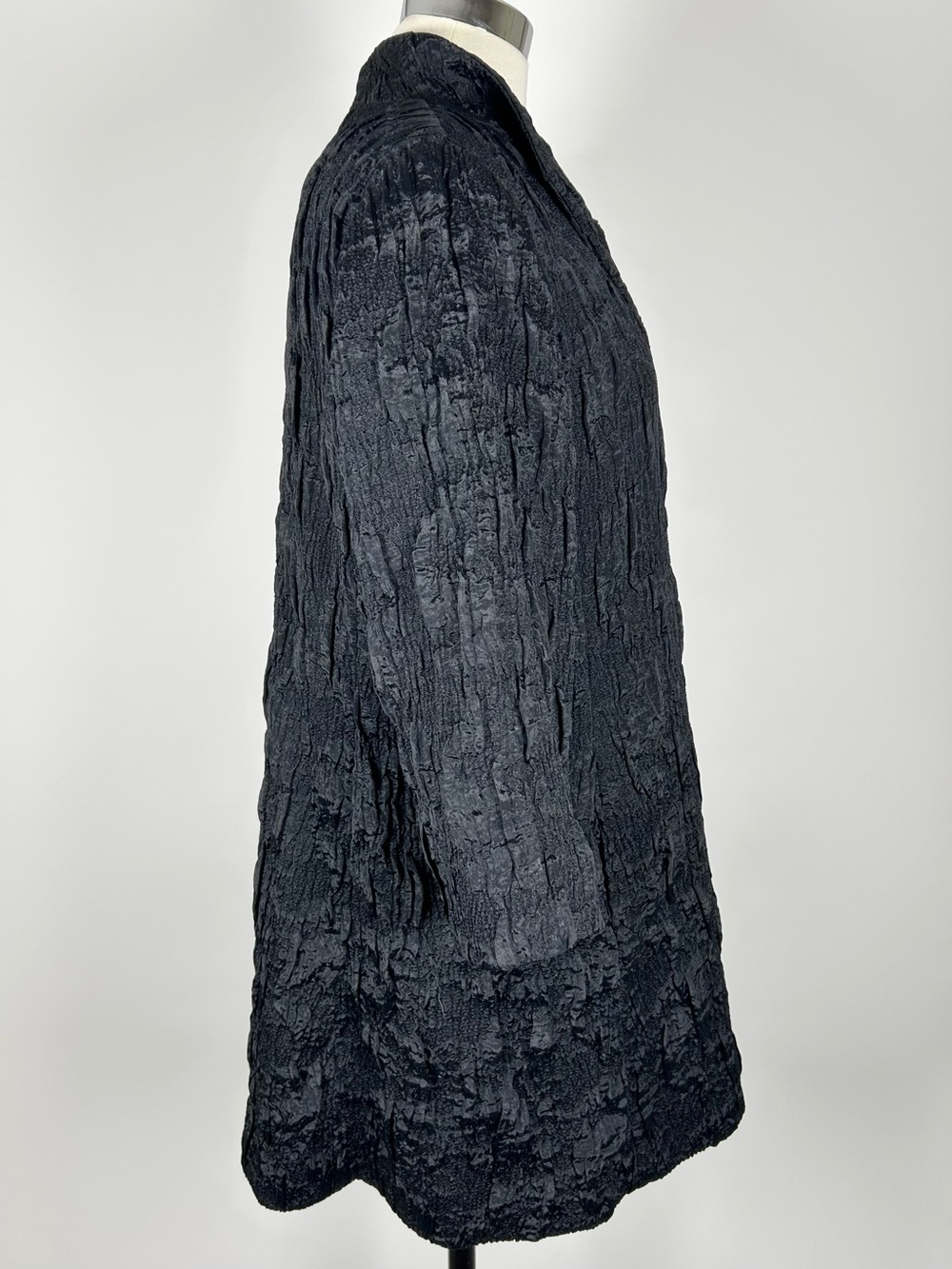 Eileen Fisher Crinkle Jacket Women's Medium Black 3/4 Sleeve Mid Length Textured - Picture 4 of 15
